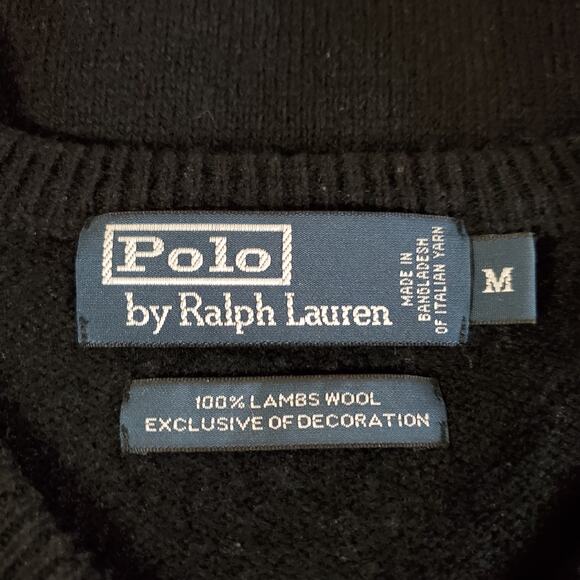 Vtg Polo Ralph Lauren Mens 100% Lambswool V-Neck Pony Pullover Sweater M Black - Picture 6 of 9